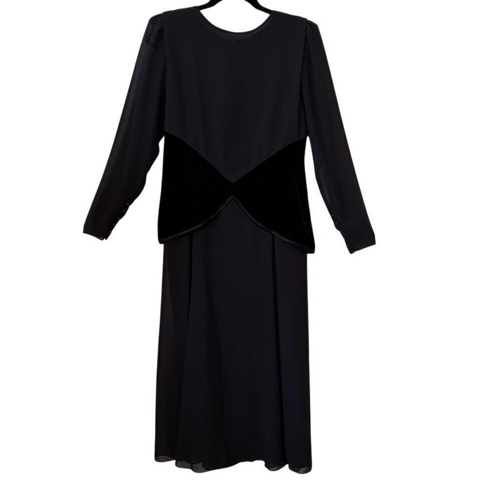 VTG Ursula of Switzerland Black Long Slv Dress W/Black Velvet Peplum Sz 8 Goth
